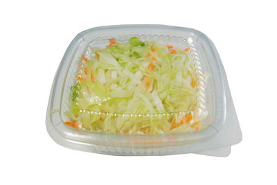 High angle view of salad in bowl against white background