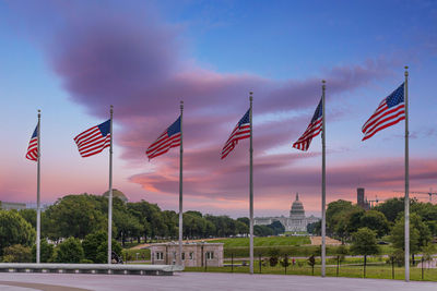 Flags against sky with flag in background