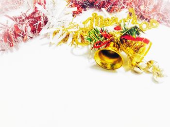 High angle view of christmas decoration on white background