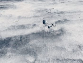 Closeup on sand and little rocks, natural light, natural background, gray tones 