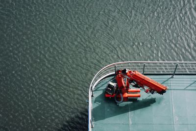 High angle view of ship sailing on sea