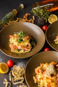 High angle view of food on table