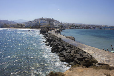 Scenic view of sea against clear sky