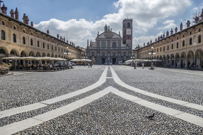 Panoramic view of ducale square in vigevano with the cathedral of s. ambrogio