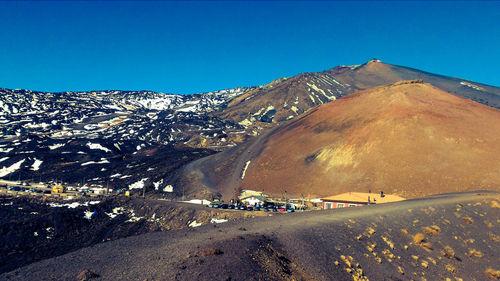 Scenic view of snowcapped mountain against blue sky