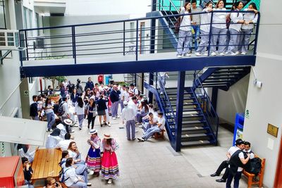 High angle view of people at airport