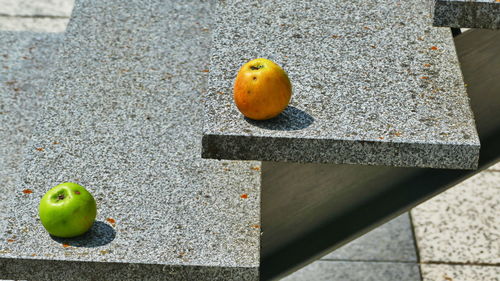 High angle view of apple on table