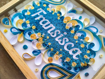 High angle view of objects on table