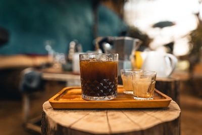 Close-up of coffee served on table