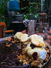 Close-up of ice cream in plate on table