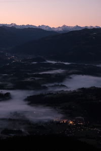 Scenic view of mountains against sky during sunset