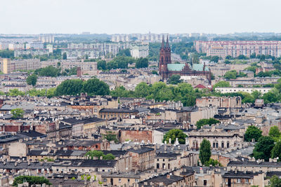 High angle view of buildings in city