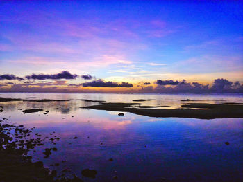 Scenic view of lake against sky at sunset