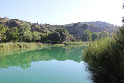 Scenic view of lake against clear sky