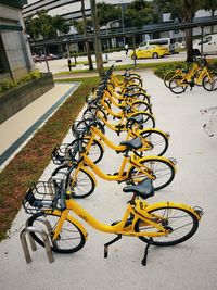 High angle view of bicycle parked on street