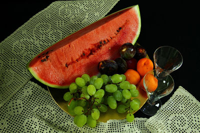 High angle view of fruits in bowl on table