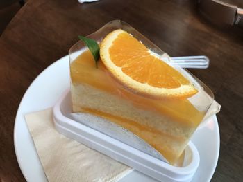 High angle view of dessert on table