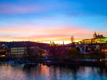 River in city at sunset