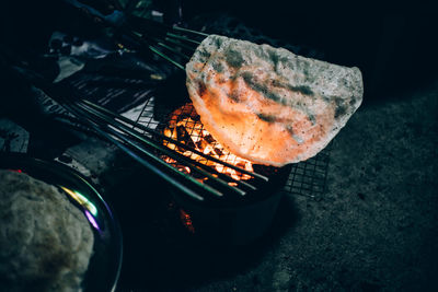 High angle view of barbecue grill