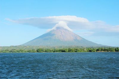 Scenic view of volcanic mountain against sky