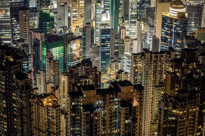 Full frame shot of illuminated downtown district at night