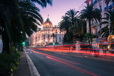 Light trails on road at night