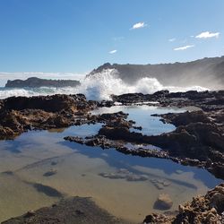 Scenic view of sea shore against sky