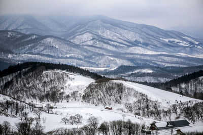 Scenic view of snow covered mountains