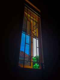 Low angle view of glass window in building