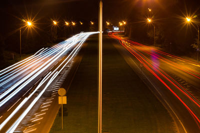 Light trails on road at night
