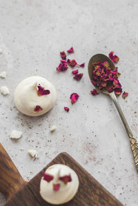 High angle view of ice cream on table