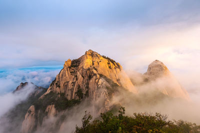 Scenic view of mountains against sky during sunset