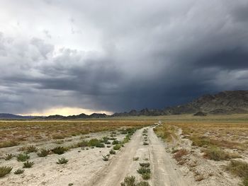 Road amidst field against sky