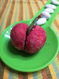 High angle view of dessert on table