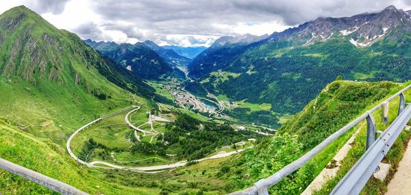 High angle view of road amidst mountains against sky