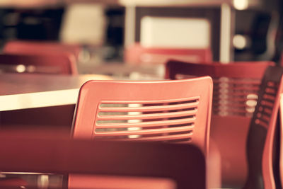 Close-up of empty seats in restaurant