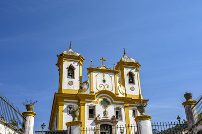 Facade of historic church in baroque style in  ouro preto city in minas gerais, brazil