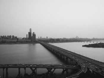 View of cityscape against clear sky