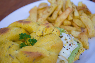 Close-up of bread served in plate