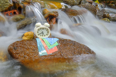 Blurred motion of water flowing through rocks