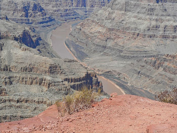 High angle view of rock formations on land