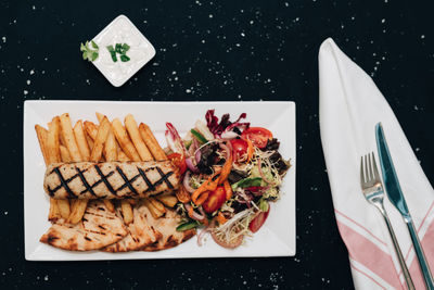 High angle view of food on table