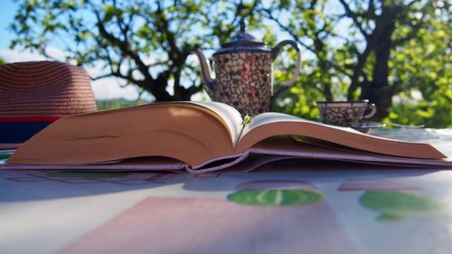 Close-up of open book on table