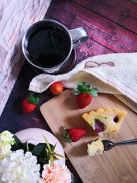 High angle view of fruits on table