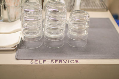 High angle view of empty glasses on table