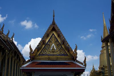 Low angle view of temple building against sky