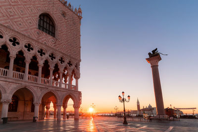 View of historical building against sky during sunset