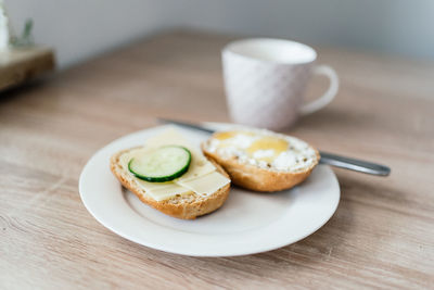 High angle view of breakfast on table