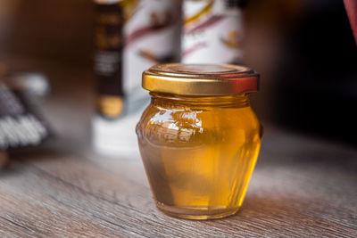 Close-up of bottles on table