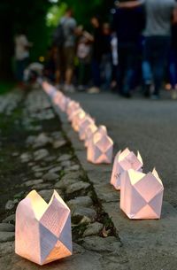 Close-up of paper flag on street